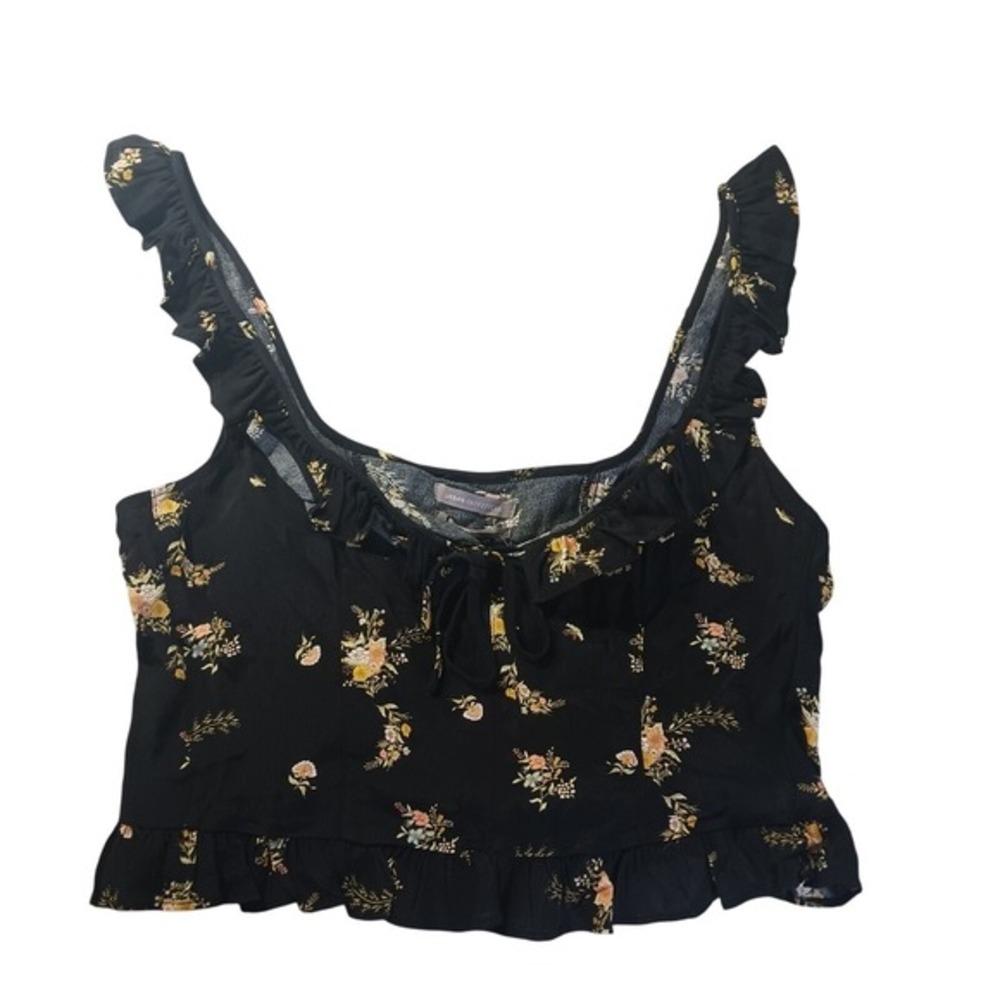 Urban Outfitters Womens Floral Ruffle Crop Top‎ L Black NWT Boho Chic Festival